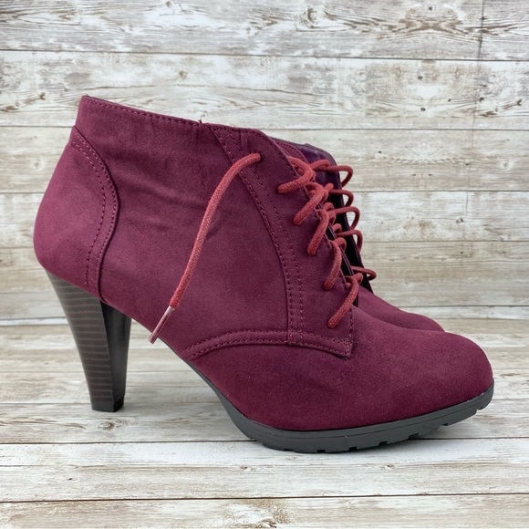 Rialto Shoes - 🍁 Rialto Burgundy Faux Suede 3.5" High Heel Lace Up Booties- size 11